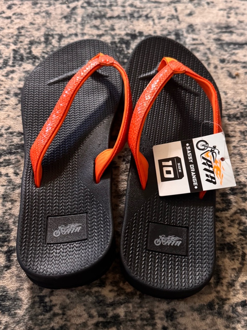 SAS Women’s Black Flip-Flop Sandals with Sassy Orange Straps - Size 10